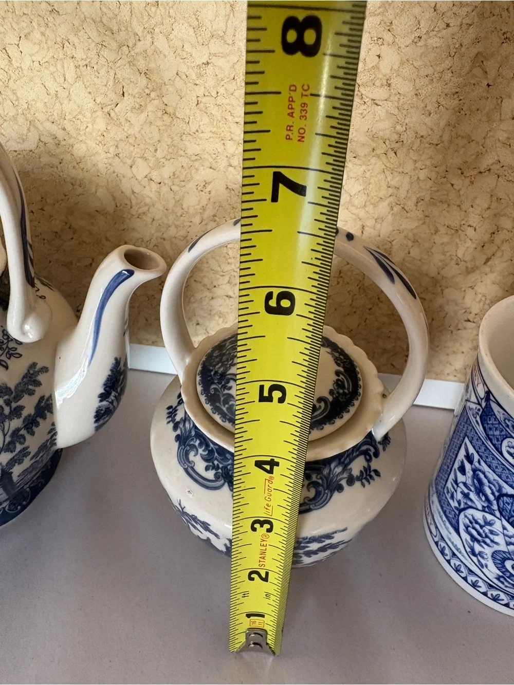 Vintage Blue and White Porcelain Teapot with Handle